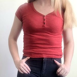 Orange button V-neck Tshirt